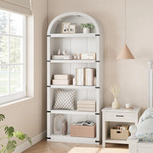 Load image into Gallery viewer, Bookcase 5 Shelf Arched Bookshelf 71.65in Tall Bookcase Farmhouse Display Storage Rack Wooden Bookshelves for Home Office, Living Room(White)