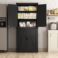 Load image into Gallery viewer, 71" Tall Farmhouse Kitchen Pantry Cabinet, 5 Layers Storage Cabinet with Adjustable Shelves, Farmhouse Pantry Cabinet with 4 Barn Doors