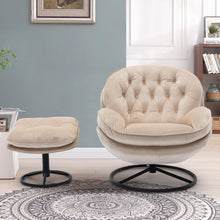 Load image into Gallery viewer, Velvet Swivel Accent Chair with Ottoman, Modern Chaise Lounge Chair with Metal Frame and Footstool, Comfy Armchair Reading Chair