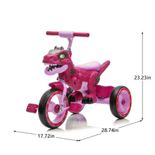 Load image into Gallery viewer, Xuanlur Kids Ride on Dinosaur Tricycle, Toddlers Kid Trike with Wide Flash Wheels, Anti - Slip Pedals, Rear Basket, Music &amp; LED Lights, Toddler Bike