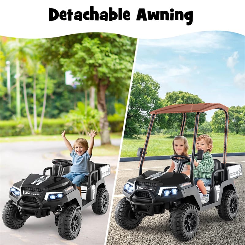 24V 4WD 2-Seater Kids Golf Cart with Sun Shade, Storage Trunk & Remote Control, LED Lights, Electric Ride on Toy Car for Boys Girls Ages 3+