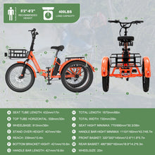 Load image into Gallery viewer, ABORON 3.0 Fat Tire Electric Trike for Senior Foldable E - Bike, 500W Motorized Tricycle Adult 20" Folding 3 Wheel Electric Commute Bike Trike W/48V