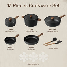 Load image into Gallery viewer, Carote 13-Pcs Nonstick Cookware Sets, Pots and Pans with Stay - Cool Handles, Induction Compatible Kitchen Set, (Black)
