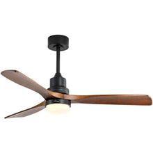 Load image into Gallery viewer, 52 inch Indoor and Outdoor Downrod Solid Wood Ceiling Fan with Remote,Integrated Light Optional - with Integrated Light - Black with Brown Blades