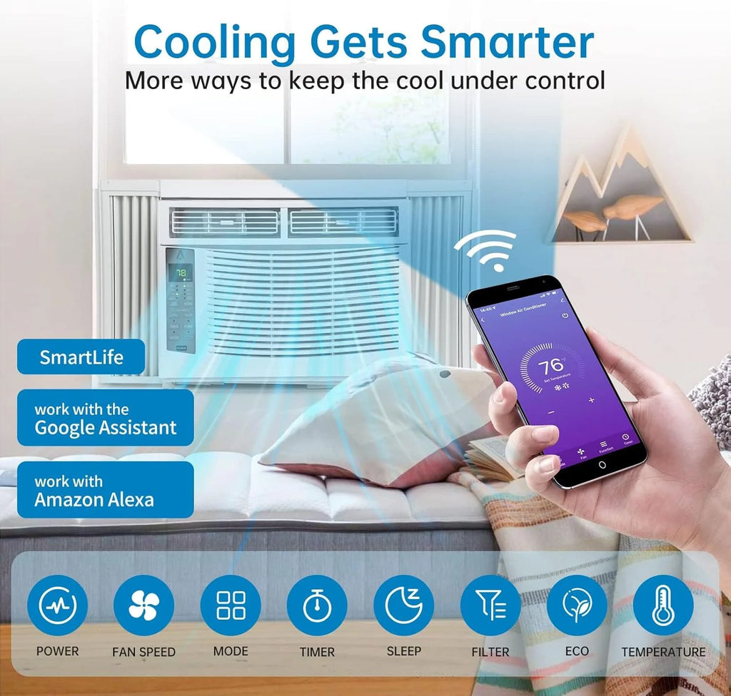 GAOMON Smart 6000 BTU Window Air Conditioner - WiFi - Enabled AC with Remote & App Control, Timer, Sleep Mode, Easy Install Kit, Cools Rooms up to 350