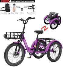 Load image into Gallery viewer, ABORON 3.0 Fat Tire Electric Trike for Senior Foldable E - Bike, 500W Motorized Tricycle Adult 20" Folding 3 Wheel Electric Commute Bike Trike W/48V