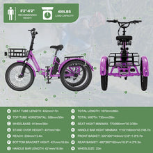 Load image into Gallery viewer, ABORON 3.0 Fat Tire Electric Trike for Senior Foldable E - Bike, 500W Motorized Tricycle Adult 20" Folding 3 Wheel Electric Commute Bike Trike W/48V