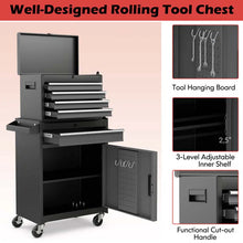 Load image into Gallery viewer, 2 - in - 1 Rolling Tool Chest, 5-Drawer Tool Storage Cabinet with Wheels, Adjustable Shelf, Tool Box Organizer for Garage Warehouse Workshop