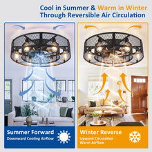 Load image into Gallery viewer, 26 - Inch Farmhouse Caged Ceiling Fan with Light, Remote &amp; APP Control Quiet DC Motor E26 Bulbs Included Black