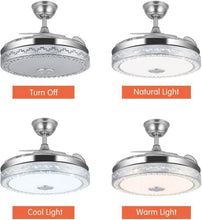 Load image into Gallery viewer, 42"invisible Chandelier Ceiling Fan with Light and Bluetooth Speaker, Modern 3 Color Change Crystal Ceiling Fan Light