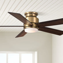 Load image into Gallery viewer, Casa Vieja 52" Grand Palm Indoor Outdoor Ceiling Fan 5 Blade LED Light Remote Control Soft Brass Finish Bedroom Hugger Damp Rated