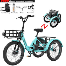 Load image into Gallery viewer, ABORON 3.0 Fat Tire Electric Trike for Senior Foldable E - Bike, 500W Motorized Tricycle Adult 20" Folding 3 Wheel Electric Commute Bike Trike W/48V