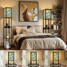 Load image into Gallery viewer, Floor Lamp with Shelves, Modern Dimmable Standing Lamp Floral Corner Display Bookshelf Lamp with 2 USB &amp; 1 Power Outlet for Living Room &amp; Bedroom