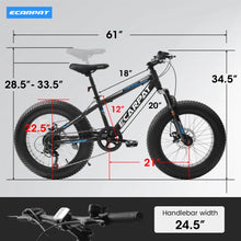 Load image into Gallery viewer, 20 in Mountain Bike for 7 - 15 Years Old, 7 Speed Kids Bike with High Carbon Steel Frame, Fat Tire and Dual Disc Brake, Front Suspension Mountain