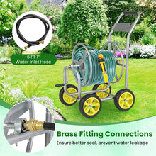 Load image into Gallery viewer, Heavy Duty Metal Garden Hose Reel Cart Holds 300FT of 5/8" Hose with 4 Wheels &amp; Storage Basket, Portable Water Hose Organizer for Yard Lawn