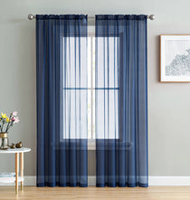 Load image into Gallery viewer, HLC.ME Sheer Voile Window Treatment Rod Pocket Curtain Panels for Bedroom and Living Room (Set of 2) Navy Blue / 54 W x 54 L