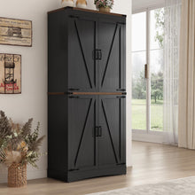 Load image into Gallery viewer, 71" Tall Farmhouse Kitchen Pantry Cabinet, 5 Layers Storage Cabinet with Adjustable Shelves, Farmhouse Pantry Cabinet with 4 Barn Doors