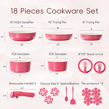 Load image into Gallery viewer, Carote 18 Pcs Ceramic Nonstick Cookware Set, Pots and Pans Set with Detachable Handles, Oven/Dishwasher Safe, Stackable Kitchen Cooking Set, White