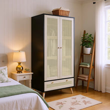 Load image into Gallery viewer, GOMYHOME Accent Cabinet with Rattan Doors &amp; Drawer, Modern Storage Armoire for Living Room, Bedroom, Natural Wood Finish