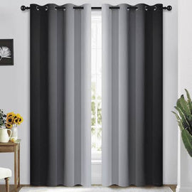 Yakamok Grommet Light Blocking Black Ombre Curtains, Room Darkening Window Drapes for Bedroom/Living Room Blackout, 52x84 Inches, 2 Panels, Size: 52W