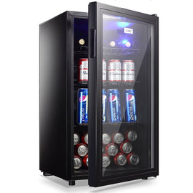 Wanai 120 - Can Beverage Cooler and Refrigerator Small Mini Fridge for Home Office or Bar with Glass Door and Adjustable Removable ShelvesPerfect for