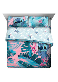 Lilo & Stitch Blue/Pink Tropical Flowers Kids Bed in A Bag Bedding Set w/ Reversible Comforter, Size: Full