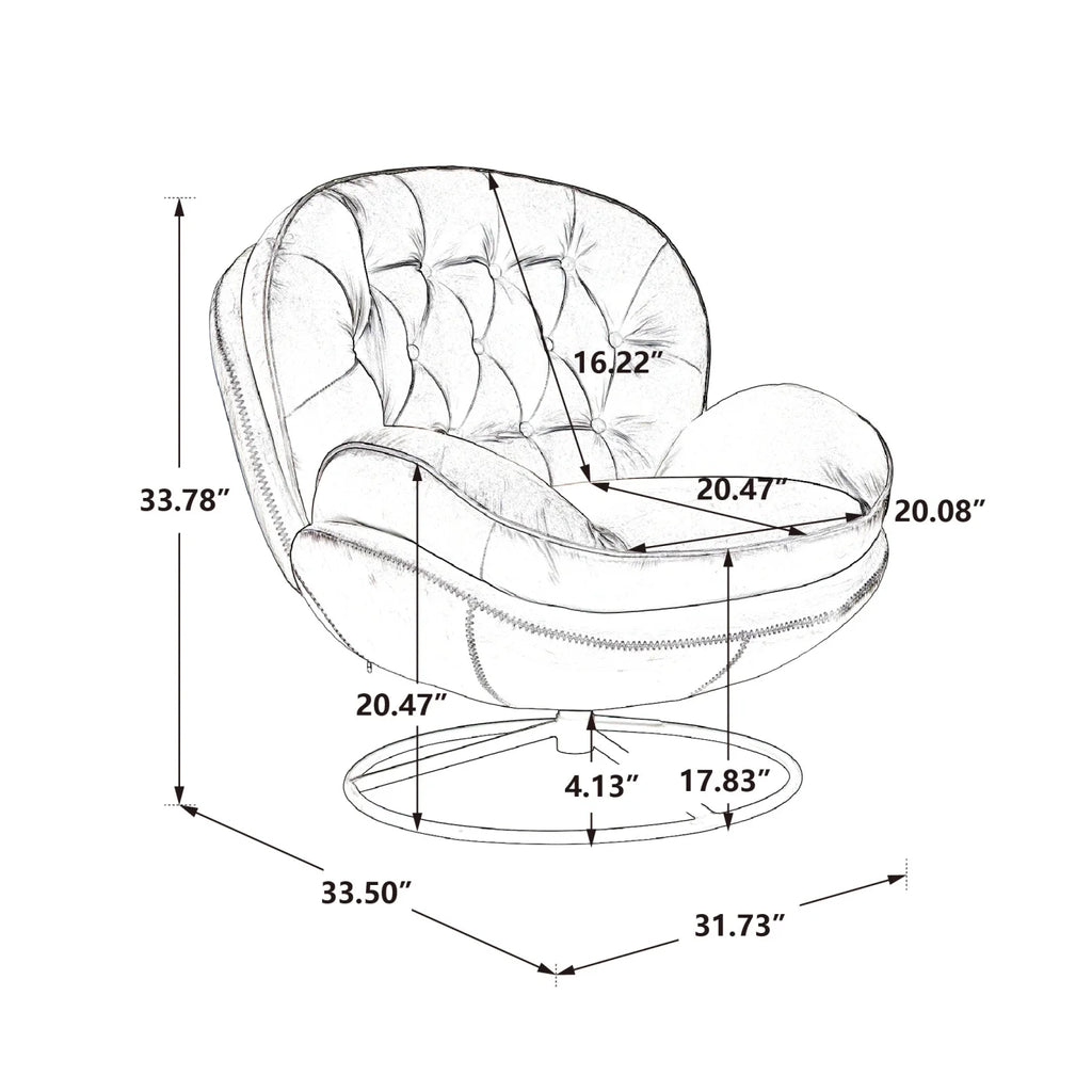 Velvet Swivel Accent Chair with Ottoman, Modern Chaise Lounge Chair with Metal Frame and Footstool, Comfy Armchair Reading Chair