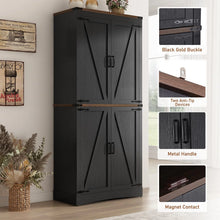 Load image into Gallery viewer, 71" Tall Farmhouse Kitchen Pantry Cabinet, 5 Layers Storage Cabinet with Adjustable Shelves, Farmhouse Pantry Cabinet with 4 Barn Doors