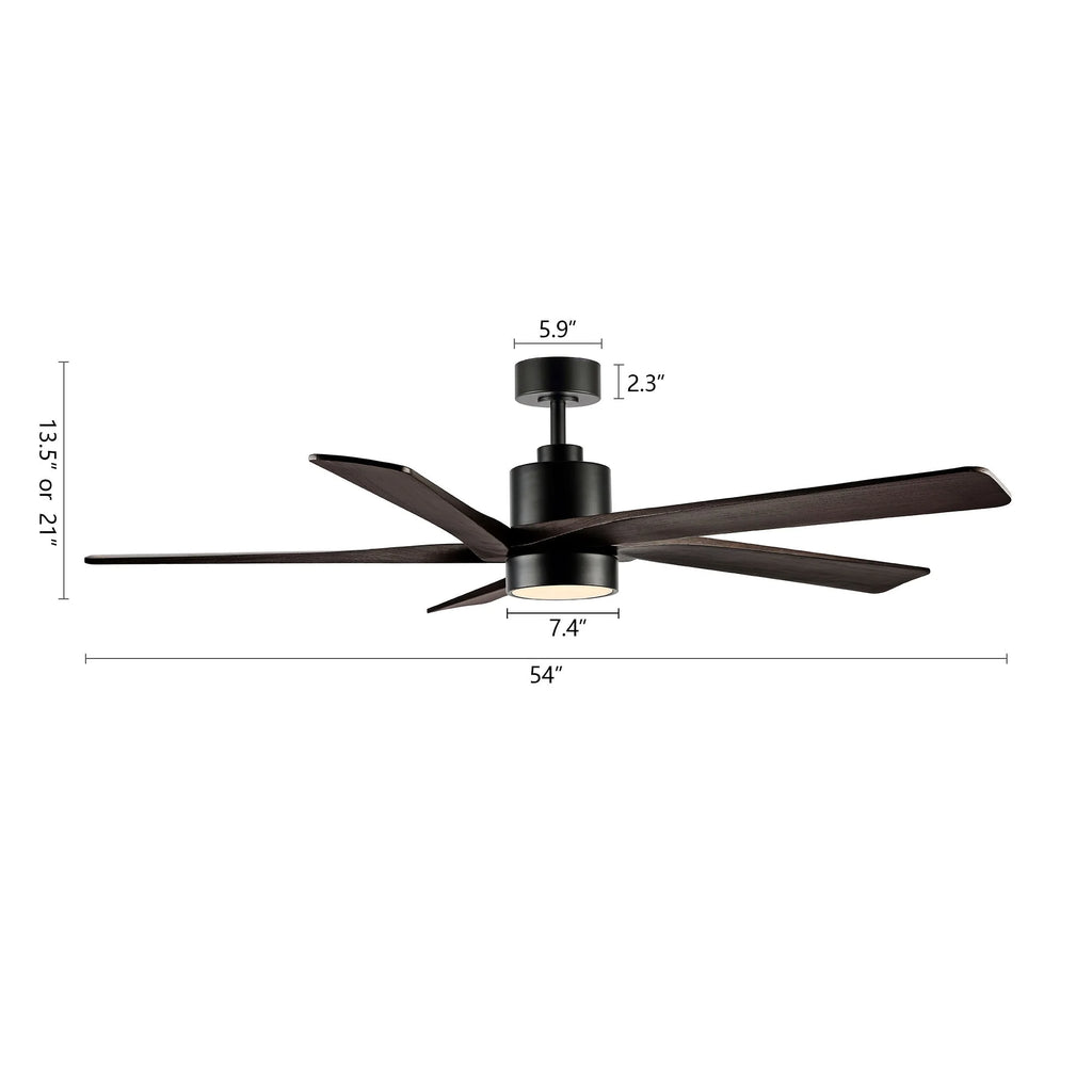 WINGBO 54 DC Ceiling Fan with Lights and Remote Control, 5 Reversible Carved Wood Blades Brass/Black