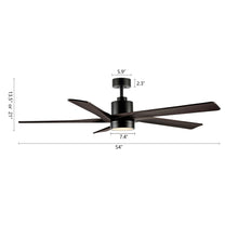 Load image into Gallery viewer, WINGBO 54 DC Ceiling Fan with Lights and Remote Control, 5 Reversible Carved Wood Blades Brass/Black
