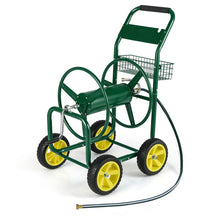 Load image into Gallery viewer, Heavy Duty Metal Garden Hose Reel Cart Holds 300FT of 5/8" Hose with 4 Wheels &amp; Storage Basket, Portable Water Hose Organizer for Yard Lawn