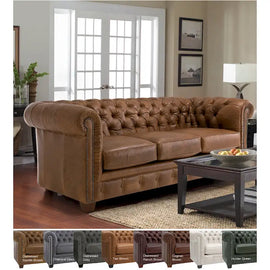 Hancock Tufted Top Grain Italian Leather Chesterfield Sofa - Dimensions: 31