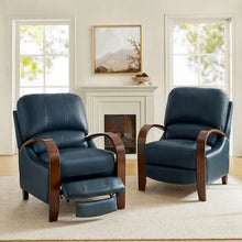 Load image into Gallery viewer, Set of 2 Alex Mid - Century Modern Genuine Leather Manual Recliners with Curved Wooden Arms