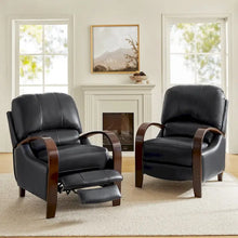 Load image into Gallery viewer, Set of 2 Alex Mid - Century Modern Genuine Leather Manual Recliners with Curved Wooden Arms