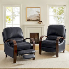 Load image into Gallery viewer, Set of 2 Alex Mid - Century Modern Genuine Leather Manual Recliners with Curved Wooden Arms