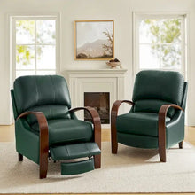 Load image into Gallery viewer, Set of 2 Alex Mid - Century Modern Genuine Leather Manual Recliners with Curved Wooden Arms
