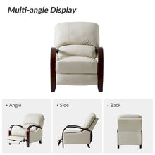 Load image into Gallery viewer, Set of 2 Alex Mid - Century Modern Genuine Leather Manual Recliners with Curved Wooden Arms