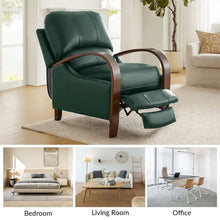 Load image into Gallery viewer, Set of 2 Alex Mid - Century Modern Genuine Leather Manual Recliners with Curved Wooden Arms
