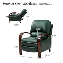 Load image into Gallery viewer, Set of 2 Alex Mid - Century Modern Genuine Leather Manual Recliners with Curved Wooden Arms
