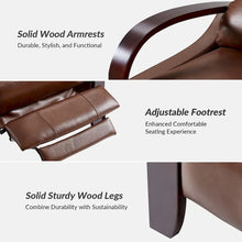 Load image into Gallery viewer, Set of 2 Alex Mid - Century Modern Genuine Leather Manual Recliners with Curved Wooden Arms