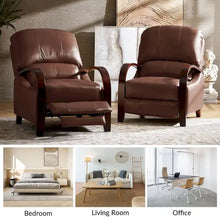 Load image into Gallery viewer, Set of 2 Alex Mid - Century Modern Genuine Leather Manual Recliners with Curved Wooden Arms