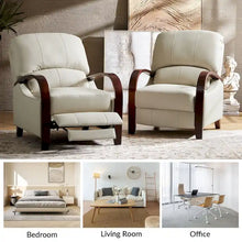 Load image into Gallery viewer, Set of 2 Alex Mid - Century Modern Genuine Leather Manual Recliners with Curved Wooden Arms