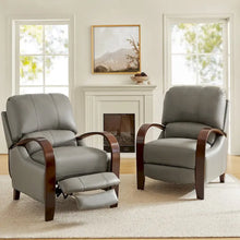 Load image into Gallery viewer, Set of 2 Alex Mid - Century Modern Genuine Leather Manual Recliners with Curved Wooden Arms