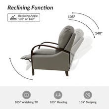 Load image into Gallery viewer, Set of 2 Alex Mid - Century Modern Genuine Leather Manual Recliners with Curved Wooden Arms
