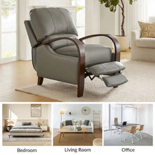 Load image into Gallery viewer, Set of 2 Alex Mid - Century Modern Genuine Leather Manual Recliners with Curved Wooden Arms