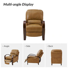 Load image into Gallery viewer, Set of 2 Alex Mid - Century Modern Genuine Leather Manual Recliners with Curved Wooden Arms
