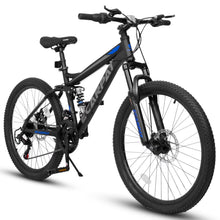 Load image into Gallery viewer, Mountain Bike, High Carbon Steel Bike with 24 in Wheels and 21-Speed Full Suspension, Commuter City Bike