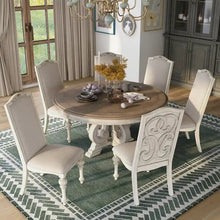 Load image into Gallery viewer, Caelum 7-Piece Round Dining Set with White Fabric Upholstery by The Gray Barn