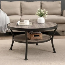 Load image into Gallery viewer, Myhozm Industrial Round Metal Coffee Table with Shelf – Perfect for Living Room, Home Office, and Bedroom