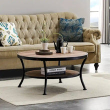 Load image into Gallery viewer, Myhozm Industrial Round Metal Coffee Table with Shelf – Perfect for Living Room, Home Office, and Bedroom